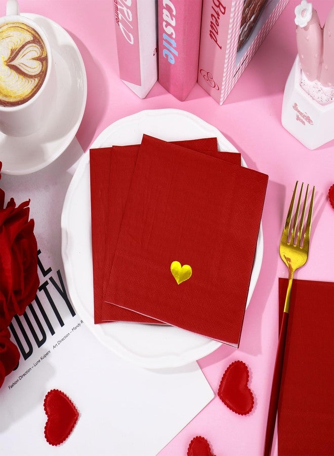 JarThenaAMCS مناديل ضيوف عيد الحب من جارثينا إيه إم سي إس، مناديل ورقية للاستخدام مرة واحدة على شكل قلب أحمر، مزينة برقائق ذهبية، مثالية لحفلات الزفاف وأعياد الميلاد، 50 قطعة - Image 3